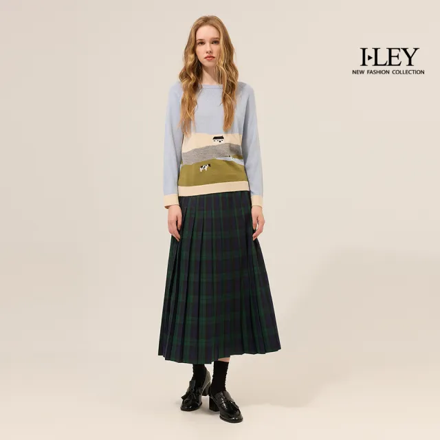 【ILEY 伊蕾】風景提織羊毛針織上衣(淺藍；M-XL；1254515018)
