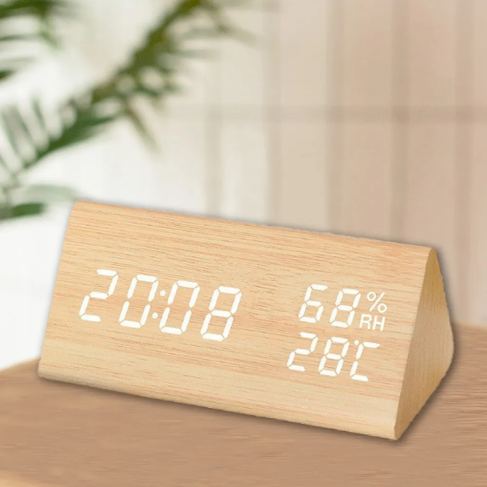 【Beroso 倍麗森】復古木紋智能聲控LED溫濕度計(時鐘 鬧鐘 夜燈 禮物)