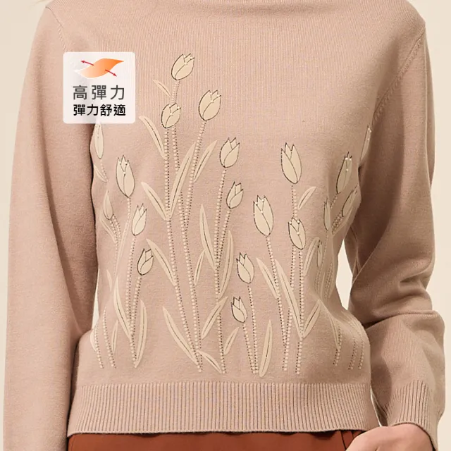 【ILEY 伊蕾】植絨鬱金香縲縈針織上衣(杏；M-2L；1254515029)