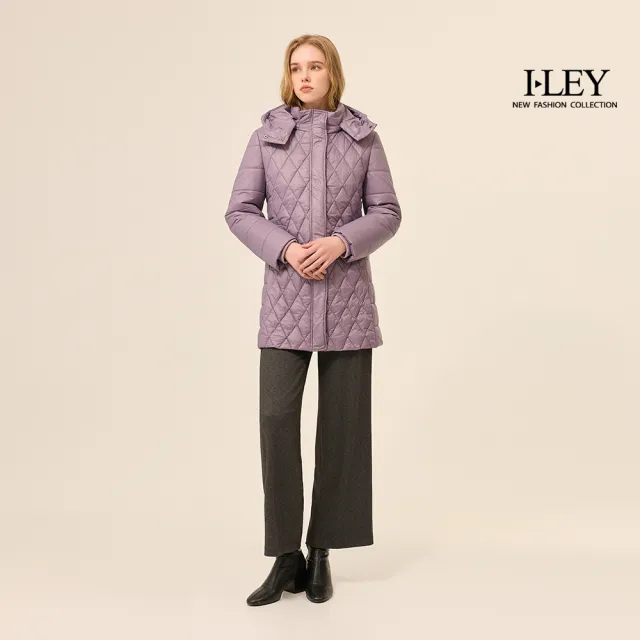 【ILEY 伊蕾】可拆連帽長版鋪棉外套(紫；M-2L；1254164119)