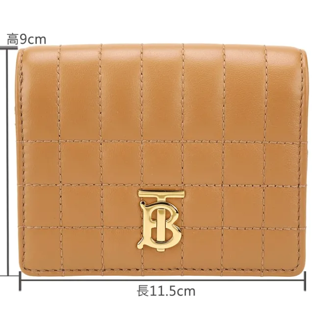 【BURBERRY 巴寶莉】Lola TB字母絎縫小羊皮三折釦式短夾(棕色)