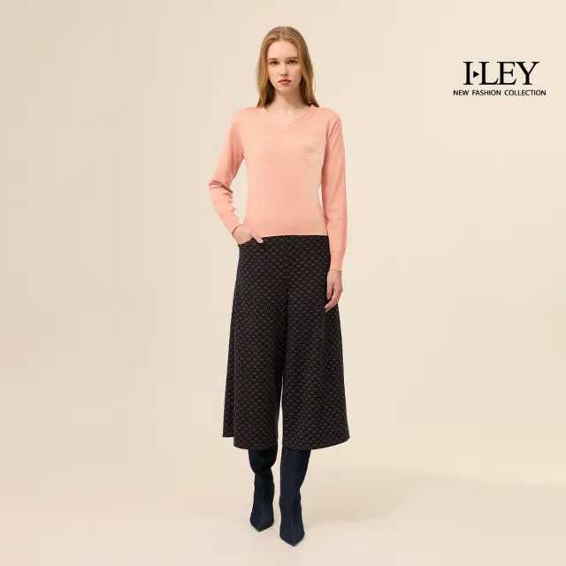 【ILEY 伊蕾】簡約V領羊毛針織上衣(兩色；M-XL；1254515011)