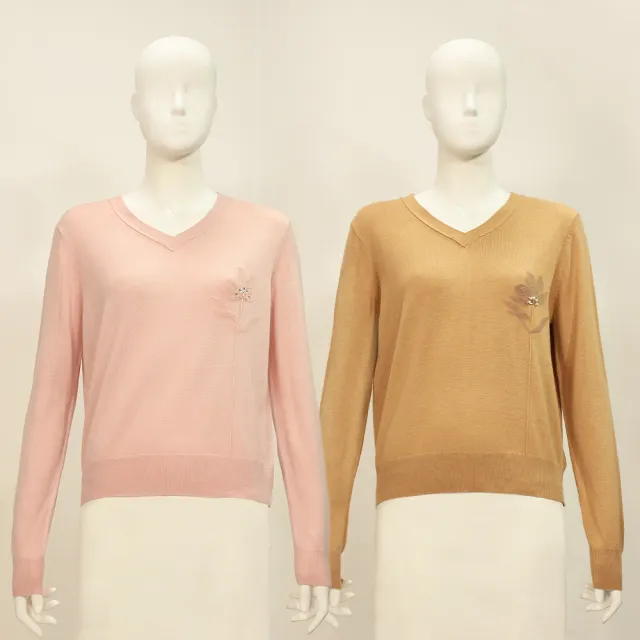 【ILEY 伊蕾】簡約V領羊毛針織上衣(兩色；M-XL；1254515011)