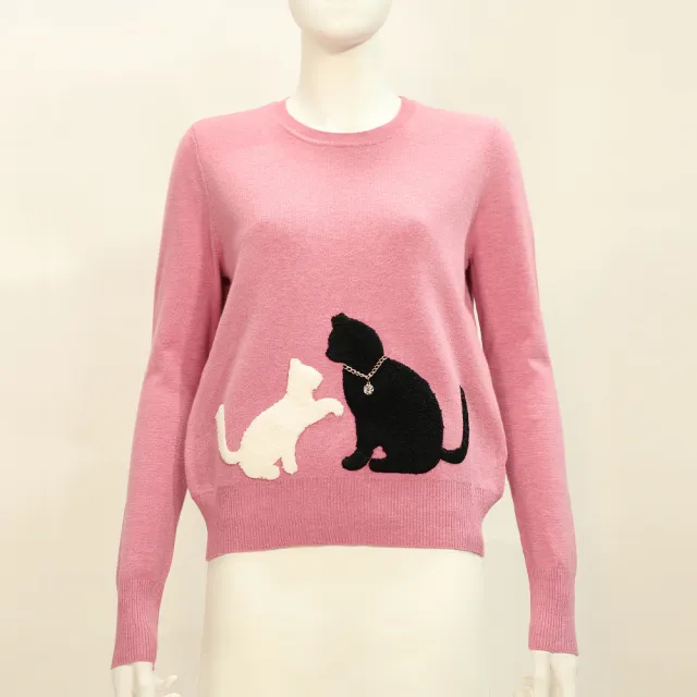 【ILEY 伊蕾】毛絨貓咪貼布繡縲縈針織上衣(粉；M-XL；1254475002)