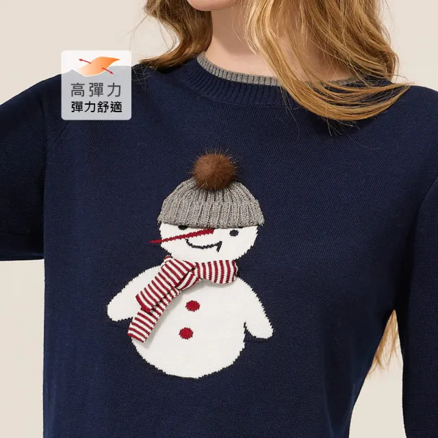 【ILEY 伊蕾】立體毛帽雪人羊毛針織上衣(深藍；M-2L；1254175020)