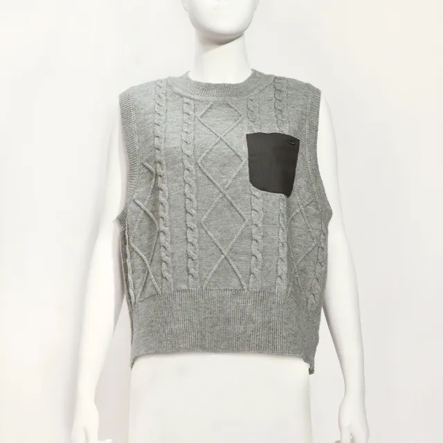 【ILEY 伊蕾】麻花菱格拼接針織背心(灰；M-XL；1253495704)