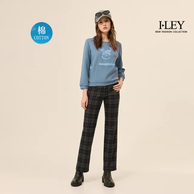 【ILEY 伊蕾】兔兔毛巾繡文字棉質上衣(藍；M-XL；1253261205)