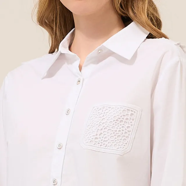 【ILEY 伊蕾】美背縷空蕾絲棉質襯衫(白；M-XL；1253611501)