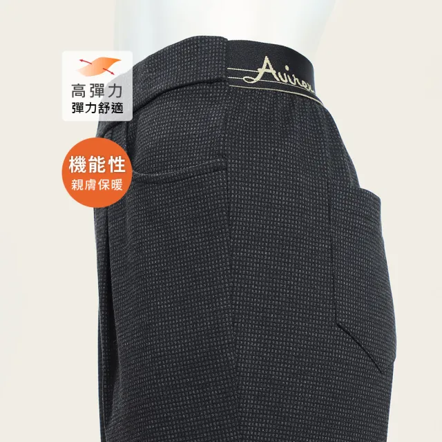 【ILEY 伊蕾】細格紋保暖毛呢彈力窄管褲(黑；M-2L；1254016314)
