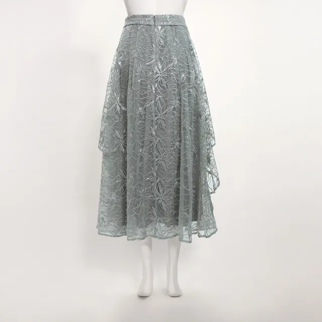 【ILEY 伊蕾】花朵刺繡亮片蕾絲網紗長裙(灰；M-XL；1253612203)