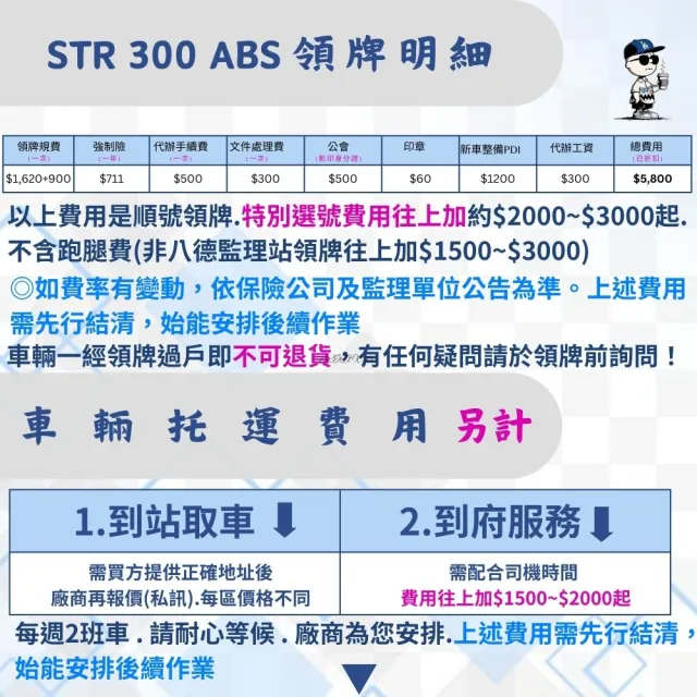 【AEON 宏佳騰】送模型 STR 300 ABS(300CC/經銷商/黃牌速可達/機車/普洛吉村重機)