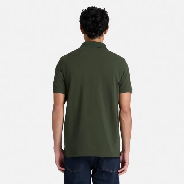 【Timberland】男款綠色刺繡LOGO短袖Polo衫(A2AC1U31)