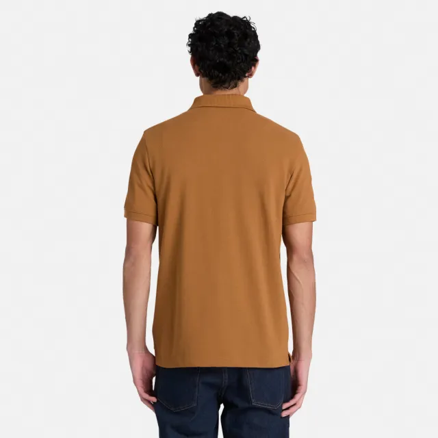 【Timberland】男款深小麥色刺繡LOGO短袖Polo衫(A2AC1EH2)