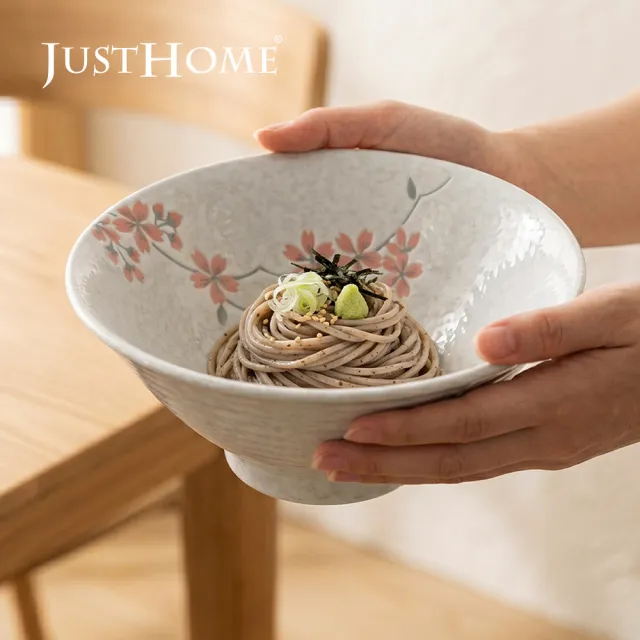 【Just Home】日本製美濃燒櫻花陶瓷7.5吋麵碗850ml(可微波 碗 碗盤 麵碗 湯碗 泡麵碗 拉麵碗)