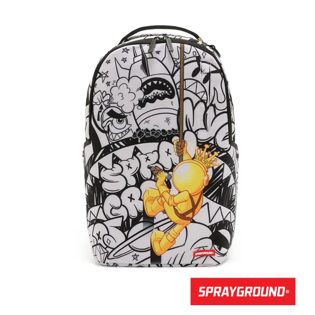 【SPRAYGROUND】塗鴉線條鋸齒鯊大容量後背包(白色)