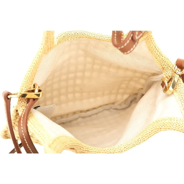 【MIU MIU】Ivy Raffia 迷你 仿拉菲草鉤針編織 肩背托特包(附萬用袋/自然色)