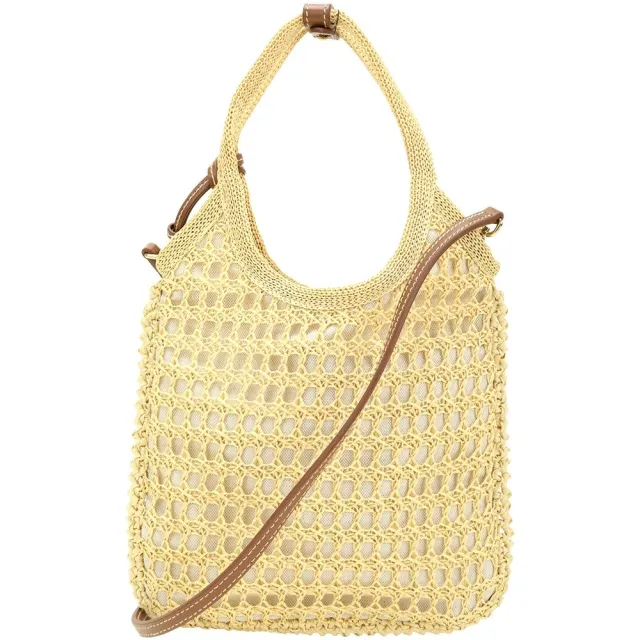 【MIU MIU】Ivy Raffia 迷你 仿拉菲草鉤針編織 肩背托特包(附萬用袋/自然色)