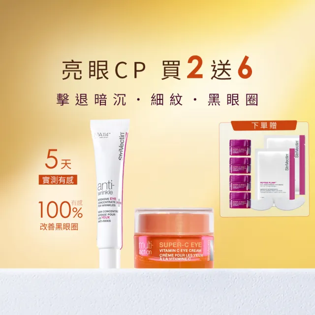 【StriVectin 皺效奇蹟】亮眼早C晚A囤貨組(皺效眼霜30ml+維他命C眼霜15ml)