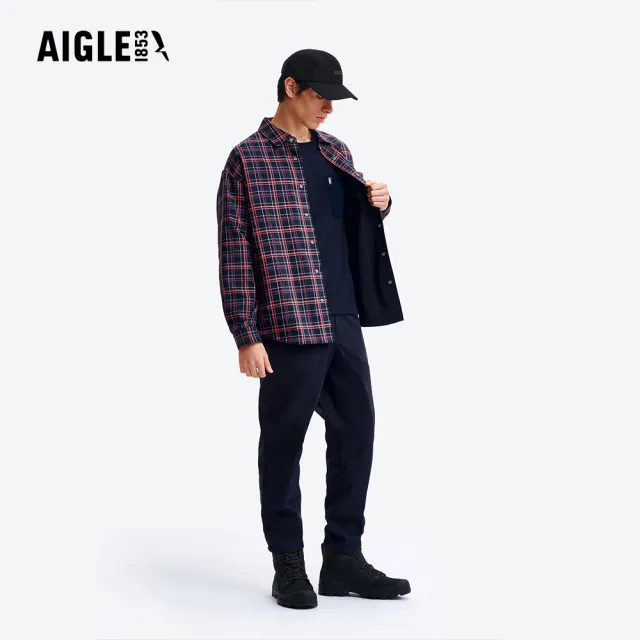 【AIGLE】男 抗UV長袖T恤｜AG-5A140A057 深藍 (男裝 有機棉 防曬 抗UV 長袖 長袖上衣 長袖T恤)