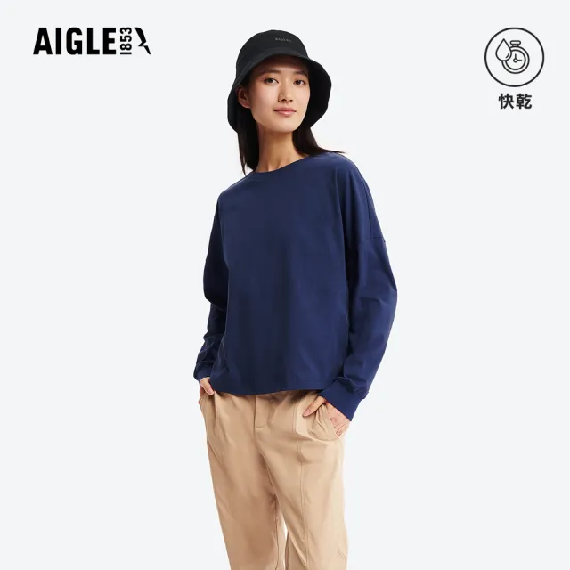 【AIGLE】女 快乾抗菌長袖T恤|AG-5A253A052 海軍藍 (女裝 有機棉 吸濕快乾 排汗衣 長袖 長袖上衣 長袖T恤)