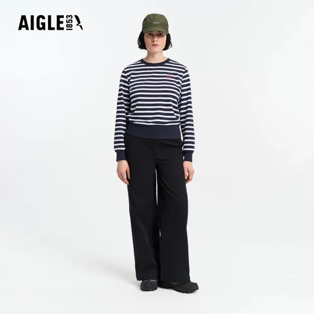 【AIGLE】女 抗UV條紋長袖T恤｜AG-5A248A057 深藍 (女裝 抗UV 防曬 T恤 長袖上衣 長袖T恤)