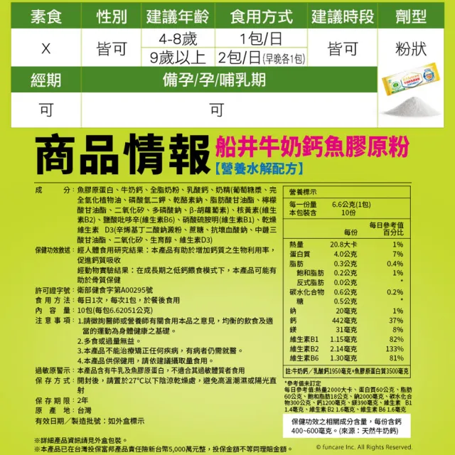 【funcare 船井生醫】牛奶鈣魚膠原粉60入-衛福部核准健康食品(高成長高效配方X王仁甫父子愛用推薦)