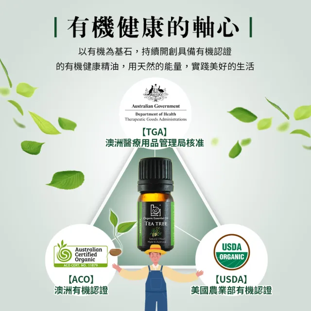 【Bonnie House 植享家】雙有機認證精油加倍組(尤加利精油5ml×4+茶樹精油5ml×4)