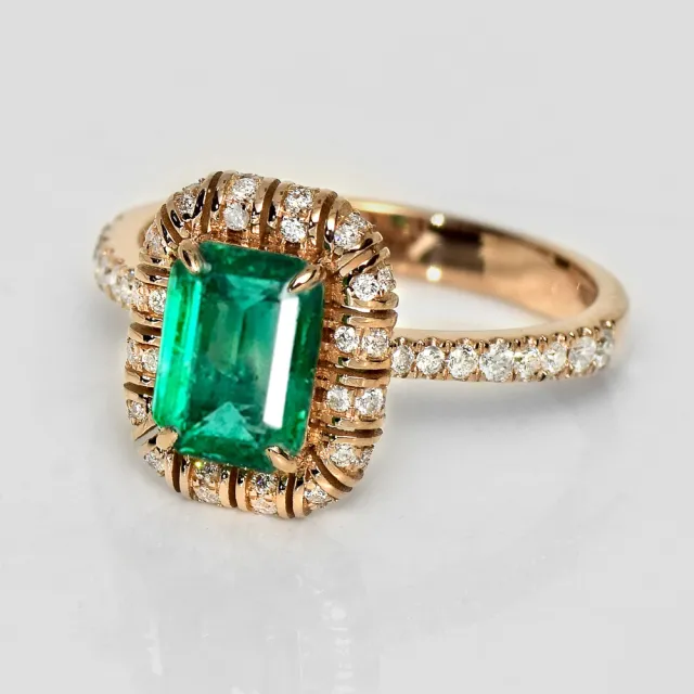 【似曾國際珠寶】庫存出清價 現貨 IGI 18K玫瑰金 1.10克拉 Emerald Cut 天然贊比亞祖母綠戒指