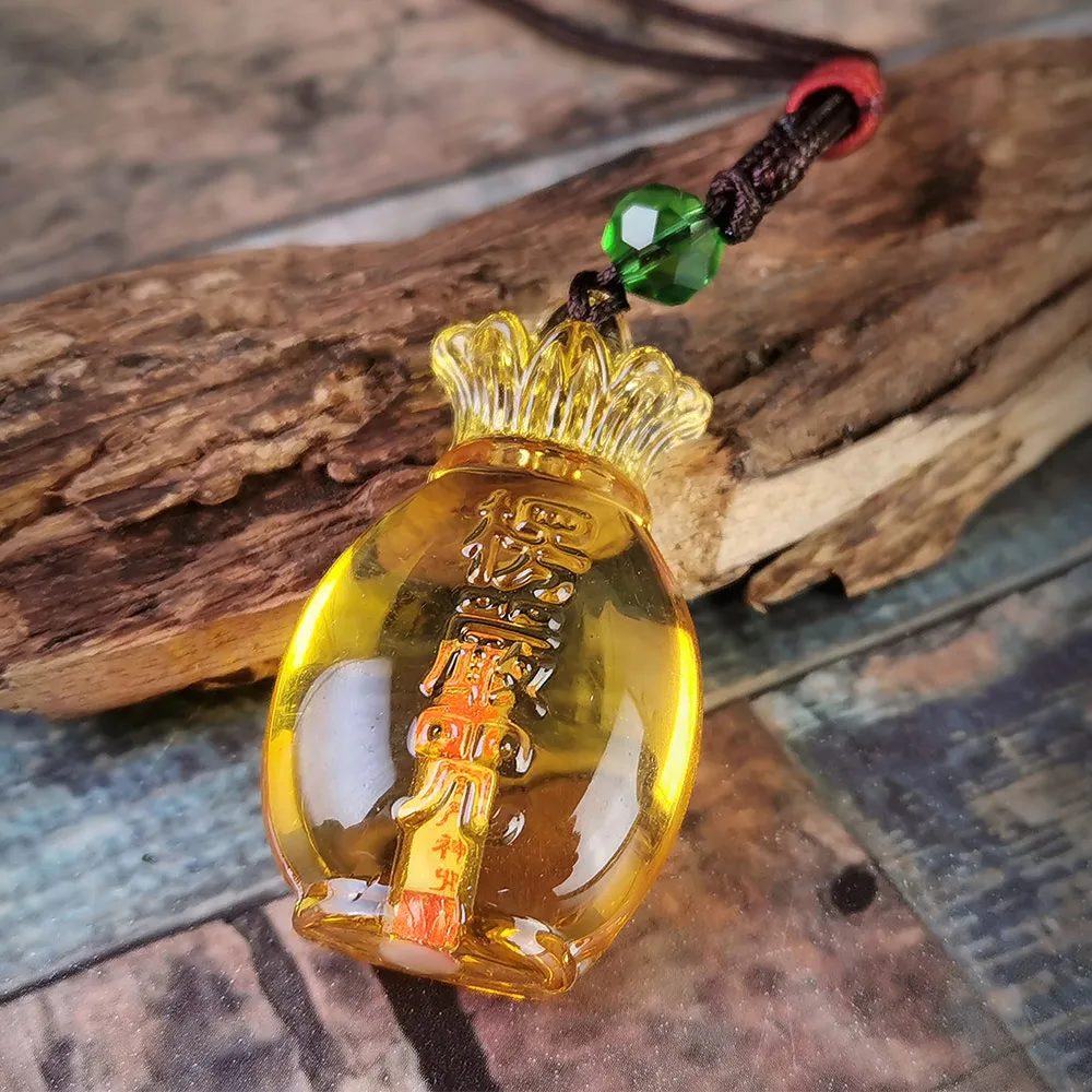 【財神小舖】黃琉璃 楞嚴咒吊飾 車掛(花瓶 已開光 保平安)