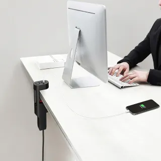 【FUNTE】電動升降桌專用｜桌下型夾式隱藏延長線 - 3插USB+TypeC 兩色可選