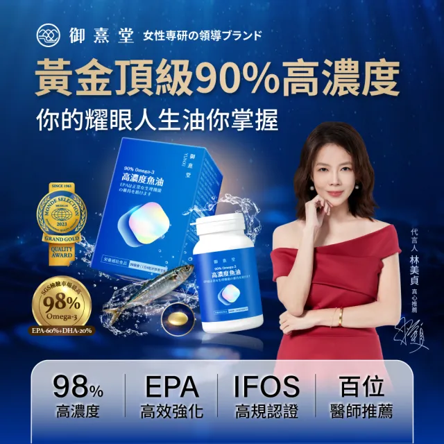 【御熹堂】黃金頂級 90%高濃度專利魚油1入組(一入120顆、醫師推薦、高單位Omega-3、rTG好吸收)