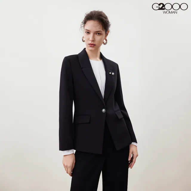 【G2000】女款 緹花針織附胸針西裝式外套-黑色(5621172499)