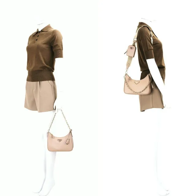 【PRADA 普拉達】Re-Edition 2005 附萬用包 防刮牛皮雙背帶肩/斜背包(2色可選)