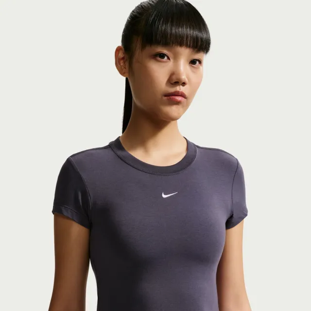 【NIKE 耐吉】短袖上衣 女 AS W NSW NK CHLL KNT MD CRP 運動 休閒 貼身 短版 鐵黑 (FV5509014)