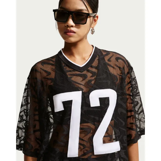 【NIKE 耐吉】短袖上衣 女 AS W NK CHILL WVN LACE JERSEY 運動 休閒 蕾絲 寬版 黑 (IM8388010)