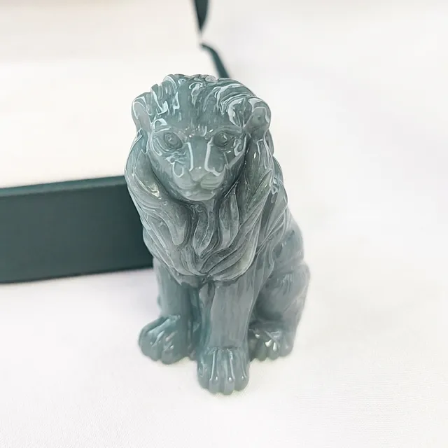 【鵝娘翡翠】天然A貨翡翠 潤冰牛仔藍 藍水獅子 擺件 A7787518 獅子擺件