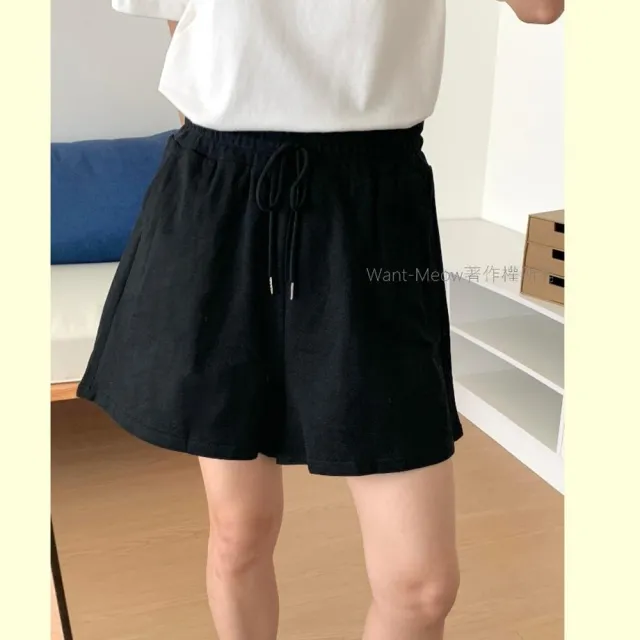 【Want-Meow】90公斤可穿/抽繩鬆緊腰棉A字短褲棉褲(大碼/大尺碼/加大碼/短褲)