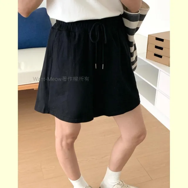 【Want-Meow】90公斤可穿/抽繩鬆緊腰棉A字短褲棉褲(大碼/大尺碼/加大碼/短褲)