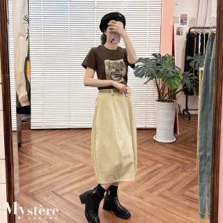 【my stere 我的時尚秘境】立體剪裁氣球裙 附造型腰帶 淺卡其 中長裙 腰帶長裙 中筒裙 卡其