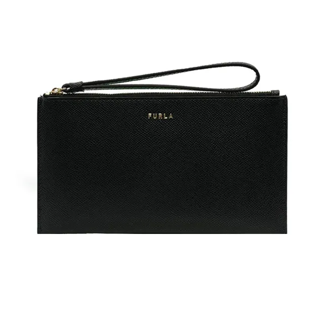 【FURLA 芙拉】WE00256 法國經典防刮牛皮金扣拉鍊手拿包(黑色)