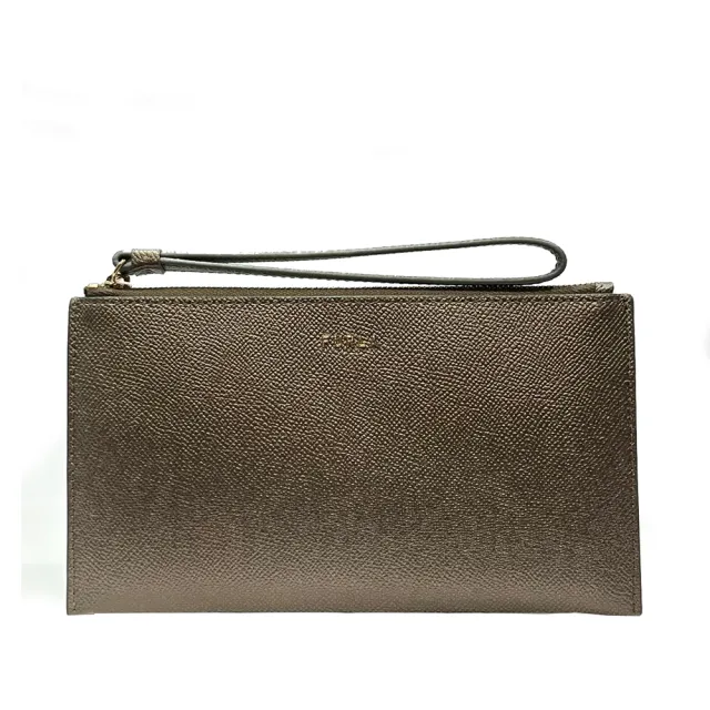【FURLA 芙拉】WE00256 法國經典防刮牛皮金扣拉鍊手拿包(古銅色)