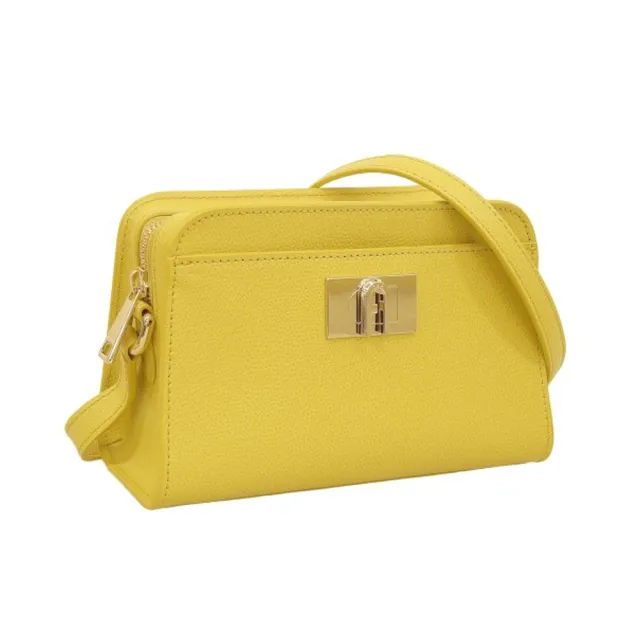 【FURLA 芙拉】WB01083 法國經典素面防刮牛皮迷你金扣斜背包(黃色)