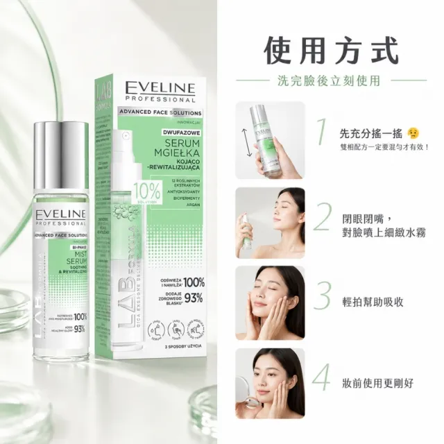 【Eveline Cosmetics】LAB科研 積雪草細胞外囊泡 雙相精華噴霧 30ml(波蘭原裝)