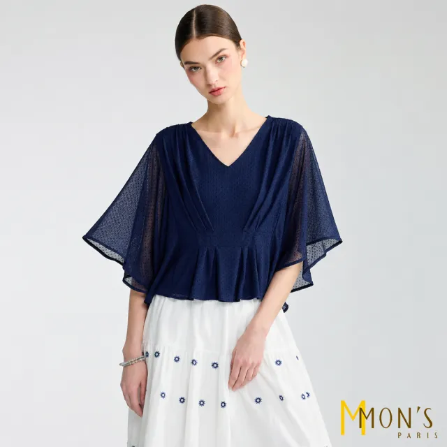 【MON’S】圓點植絨連袖上衣(直)