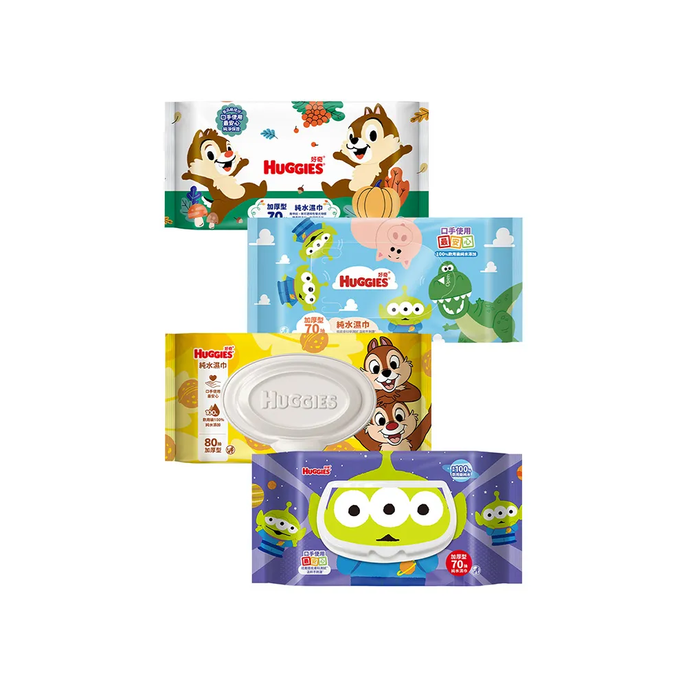 【HUGGIES 好奇】純水濕巾迪士尼加厚型70抽x16包 三眼怪/玩具總動員/奇奇蒂蒂加蓋80抽x12包