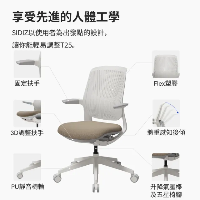 【SIDIZ】T25人體工學椅塑膠扇背款(辦公椅電腦椅透氣網椅學習椅)