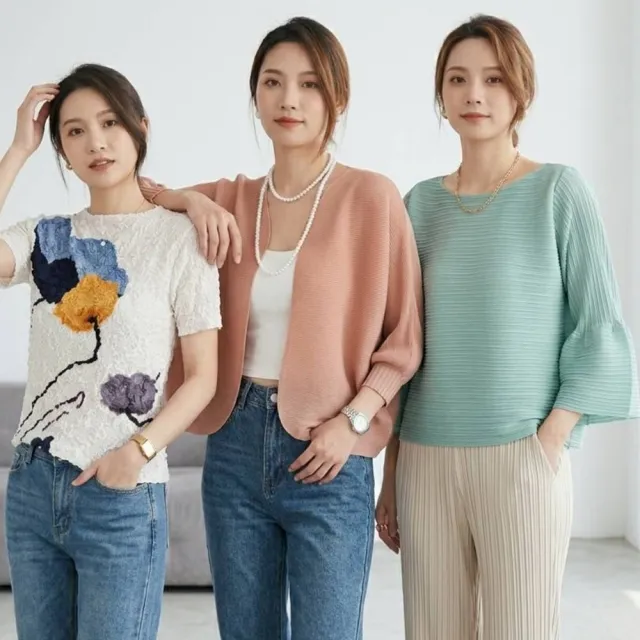 【巴黎精品】現貨限搶 三宅風皺褶衣服褶皺上衣高級摺衣彈力女裝顯瘦折衣大碼(五分袖釘珠寬鬆T恤10款a1jb2)