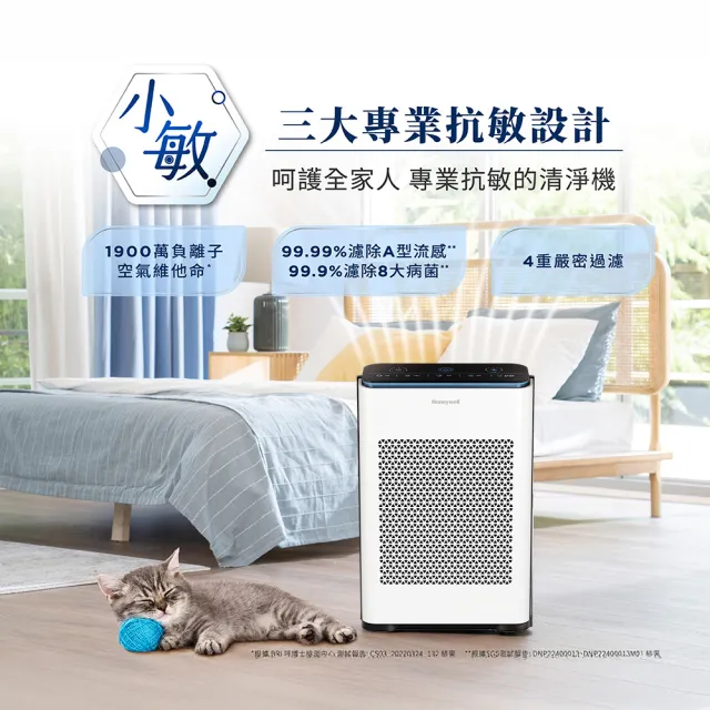 【Honeywell】抗敏負離子空氣清淨機 HPA710WTWV1(適用5-10坪｜小敏★雙重偵測抵抗空汙)