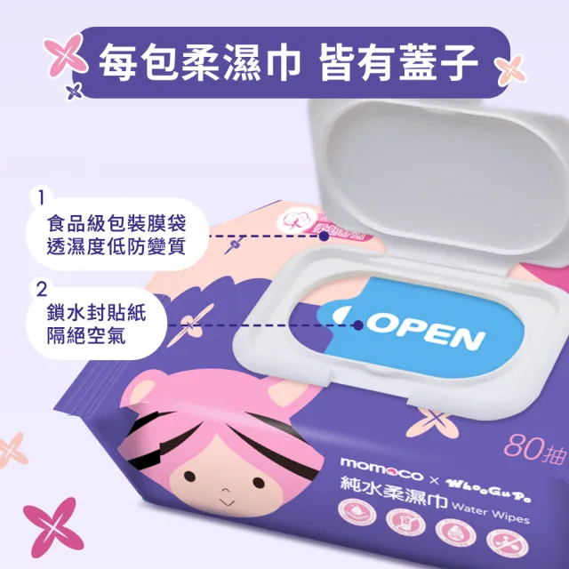 【朵舒】momocoX虎姑婆和他的朋友 加蓋純水柔濕巾(80抽24包/箱/mo選)
