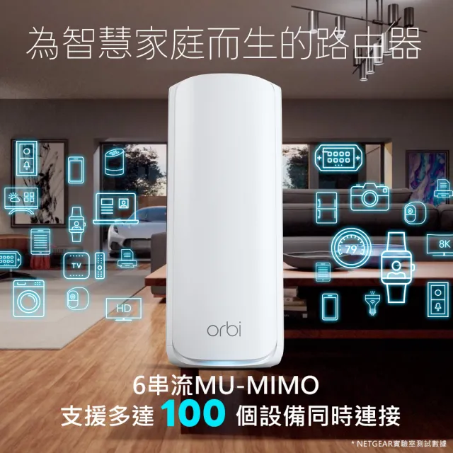 【NETGEAR】2入 ★ WiFi 7 三頻 BE11000 Mesh 1.5GHz四核 + 2GB RAM 路由器/分享器(Orbi RBE772v2)